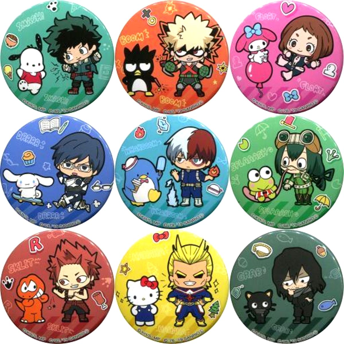 Set of 9 My Hero Academia x Sanrio Characters Chara Badge Collection in Tokyu Hands Sanrio Collab [USED]