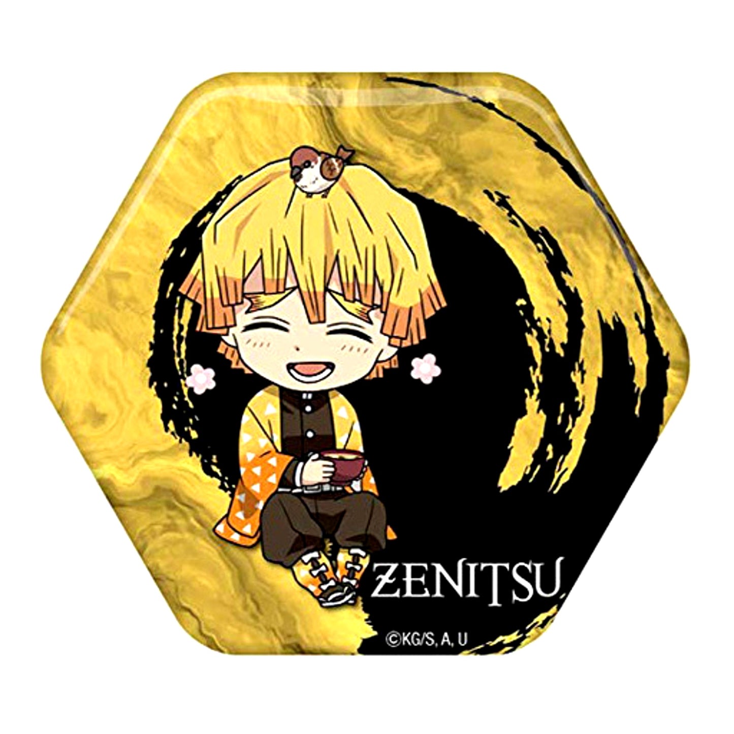 Zenitsu Agatsuma Demon Slayer Trading Hexagonal Japanese Pattern Button [USED]