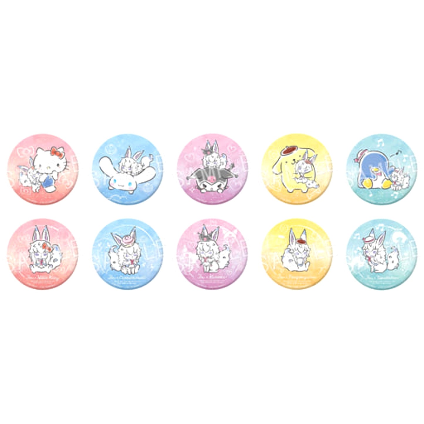 Fate/Grand Order x Sanrio Characters Hello Kitty & Others Trading Can Badge All 10 Types Set Buttons [USED]