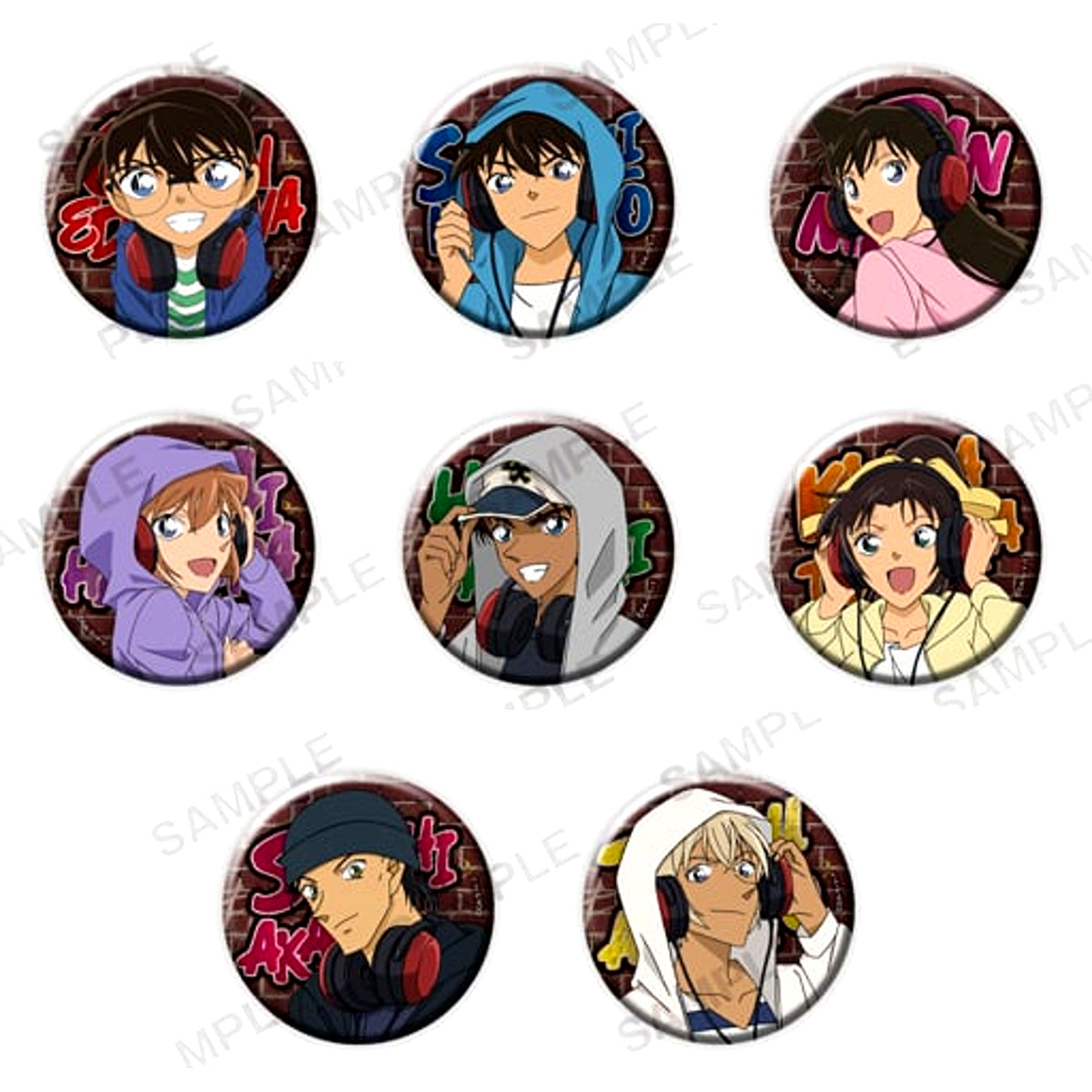 Set of 8 Detective Conan Button plus Headphone Ver. [USED]