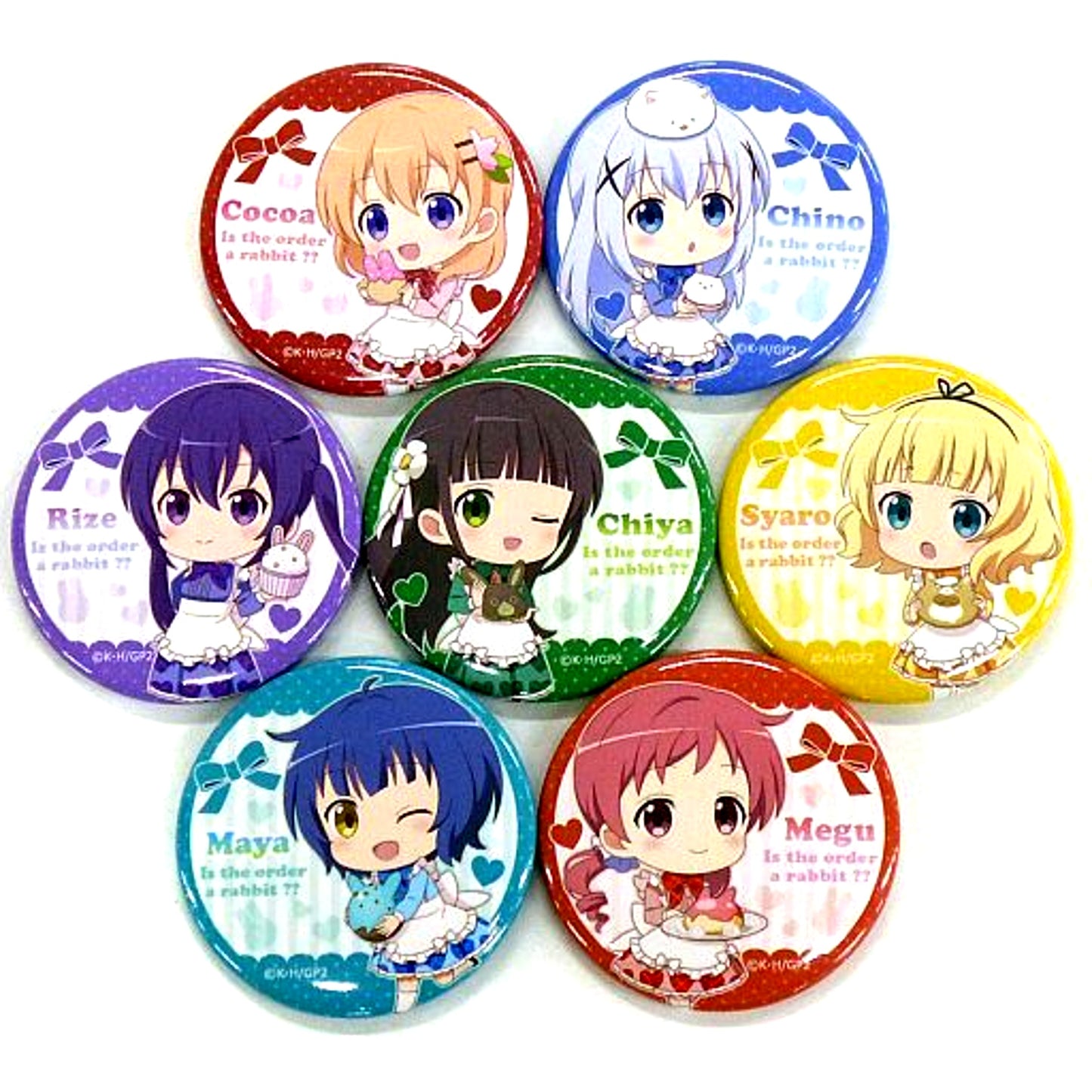 Set of 7 Is the order a rabbit x Kanda Matsuri Aniversal Cafe Akihabara 2019 Valentine SD Button [USED]