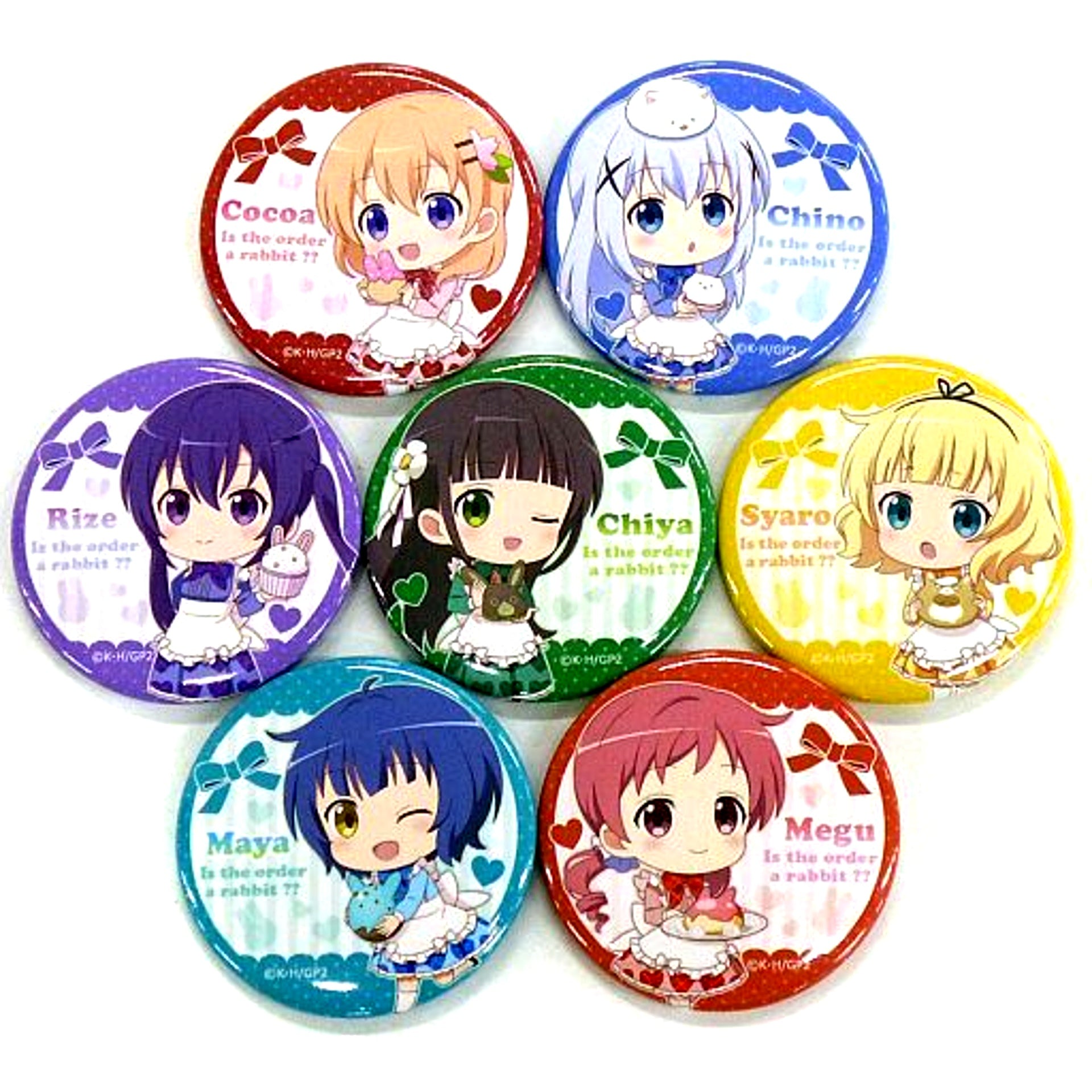 Set of 7 Is the order a rabbit x Kanda Matsuri Aniversal Cafe Akihabara 2019 Valentine SD Button [USED]