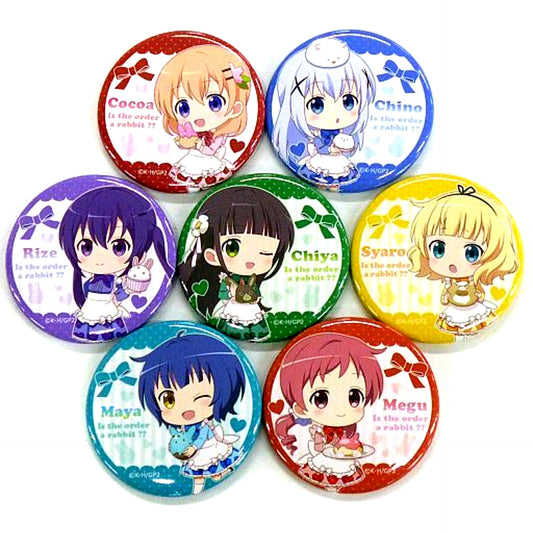 Set of 7 Is the order a rabbit x Kanda Matsuri Aniversal Cafe Akihabara 2019 Valentine SD Button [USED]