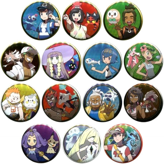Pokemon Lillie & Others Can Badge Collection Alola Edition A Pokemon Center Limited All 14 Types Set Buttons [USED]
