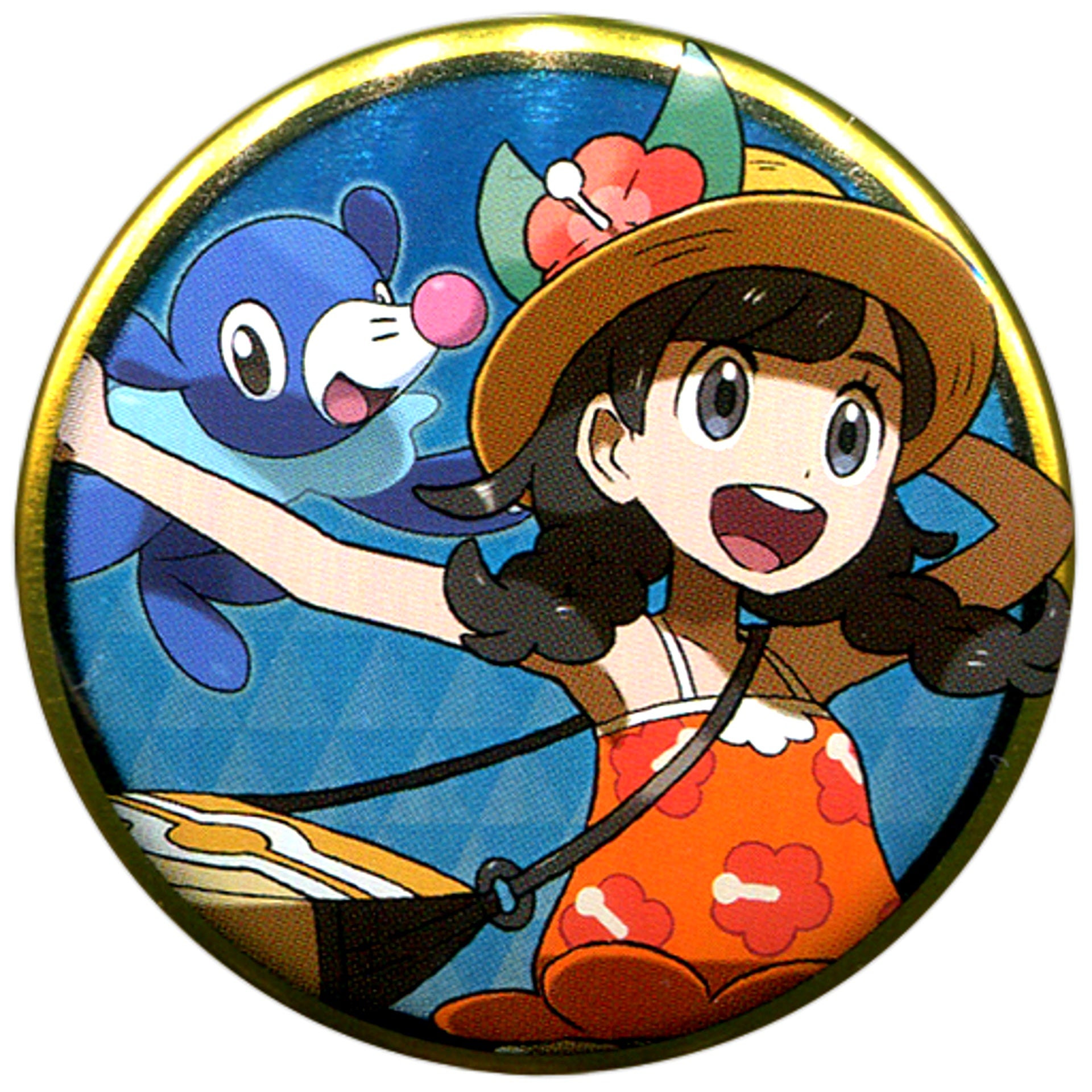 Female Protagonist & Popplio Pokemon Button Collection Alola Region B Pokemon Center Limited [USED]