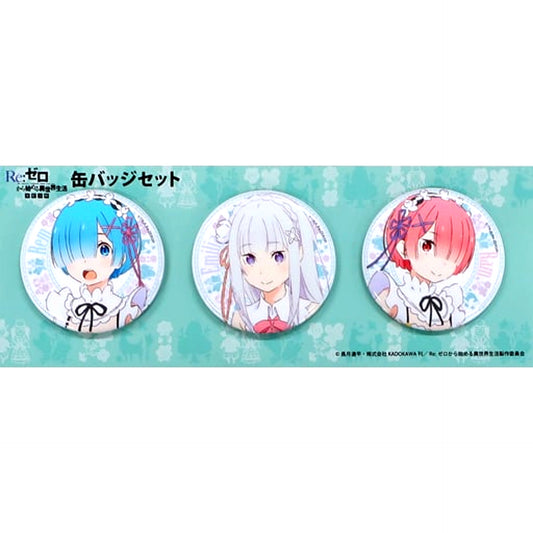 Set of 3 Emilia Rem Ram Re:ZERO Starting Life in Another World The Frozen Bond Drawn Button Set Theater Goods [USED]