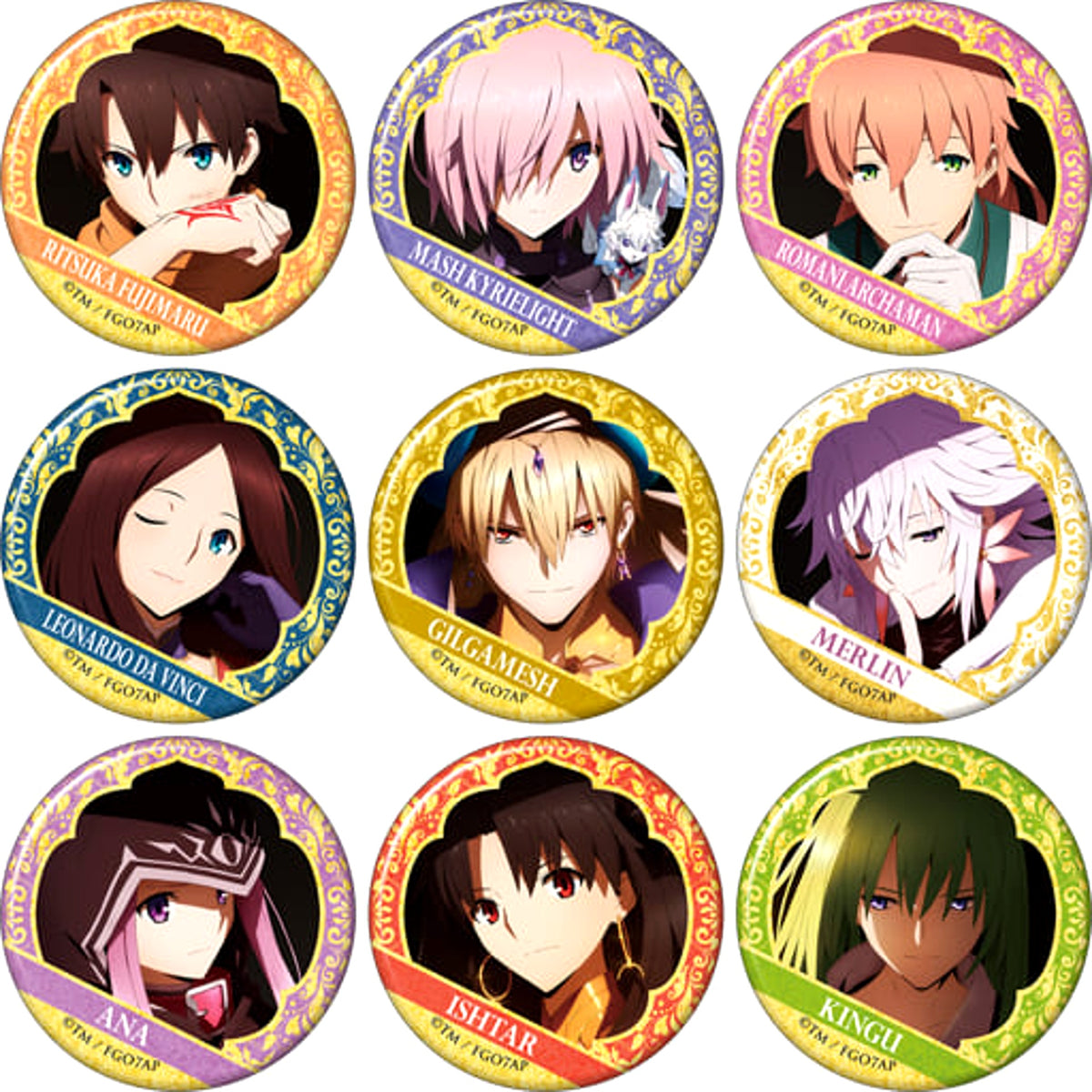 Fate/Grand Order: Absolute Demonic Front - Babylonia Ritsuka Fujimaru & Others Character Badge Collection All 9 Types Set Buttons [USED]