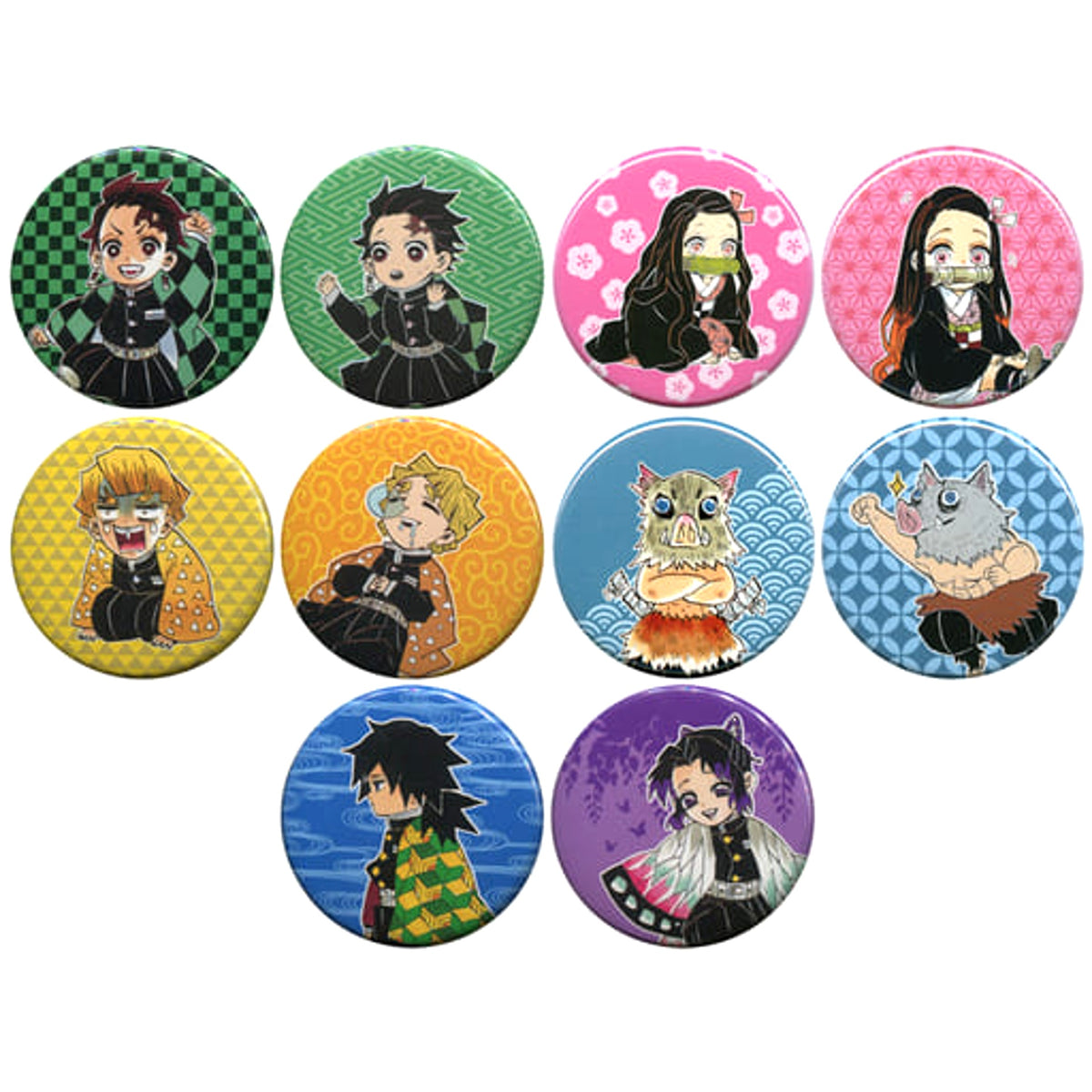Demon Slayer: Kimetsu no Yaiba Tanjiro Kamado & Others Collection Can Badge Petit Character Ver. Jump Festa 2020 Limited All 10 Types Set Buttons [USED]