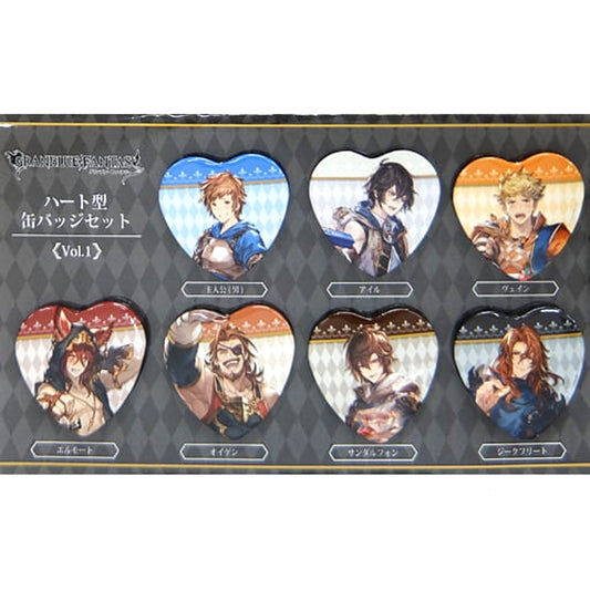 Granblue Fantasy Elmott & Others Heart Shaped Can Badge Vol.1 7net Shopping Limited 7 Types Set Buttons [USED]