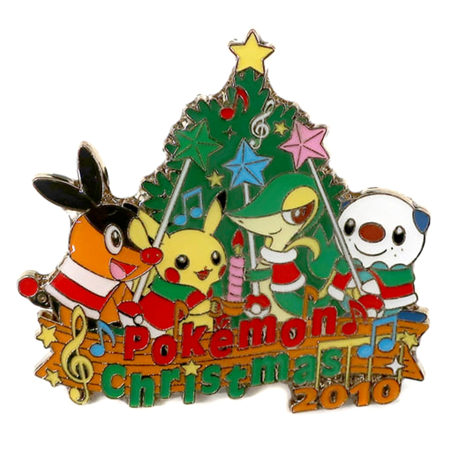 Pikachu & Others Pokemon Logo Pins Christmas 2010 Pokemon Center Limited [USED]