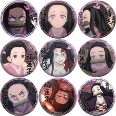 Demon Slayer: Kimetsu no Yaiba Nezuko Kamado & Others Lottery Badge Nezuko Kamado Ver. Character Emaki Cafe in Ufotable Cafe Limited All 9 Types Set Buttons [USED]
