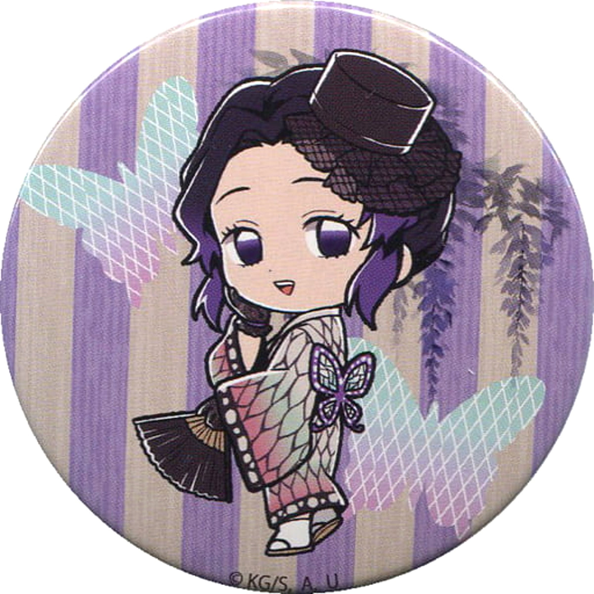 Demon Slayer: Kimetsu no Yaiba Shinobu Kocho Can Badge Real Nazotoki Game: Gangu-ya ni Hisomu Oni o Ute! Fair animate Limited Buttons [USED]