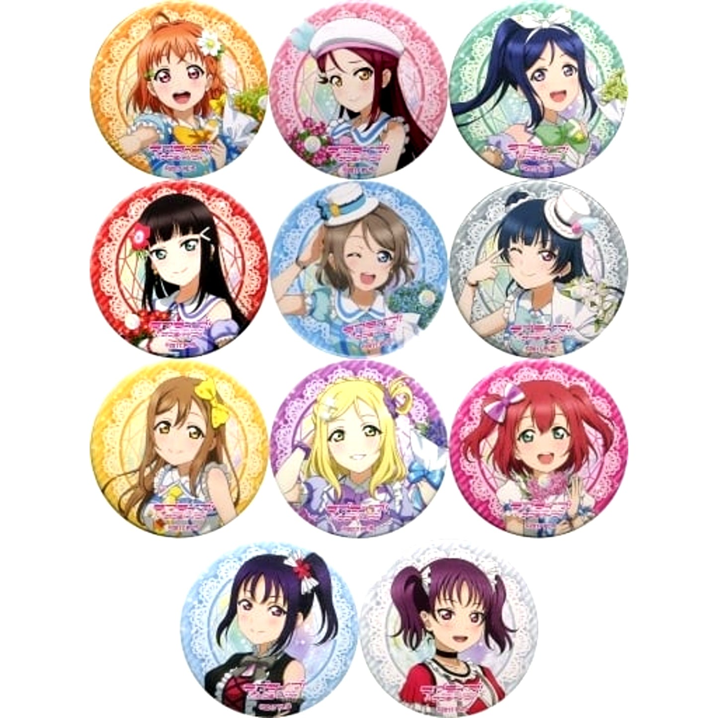 Set of 11 Love Live! Aqours & Saint Snow Button LoveLive! Series 9th Anniversary Love Live! Fes Gacha [USED]