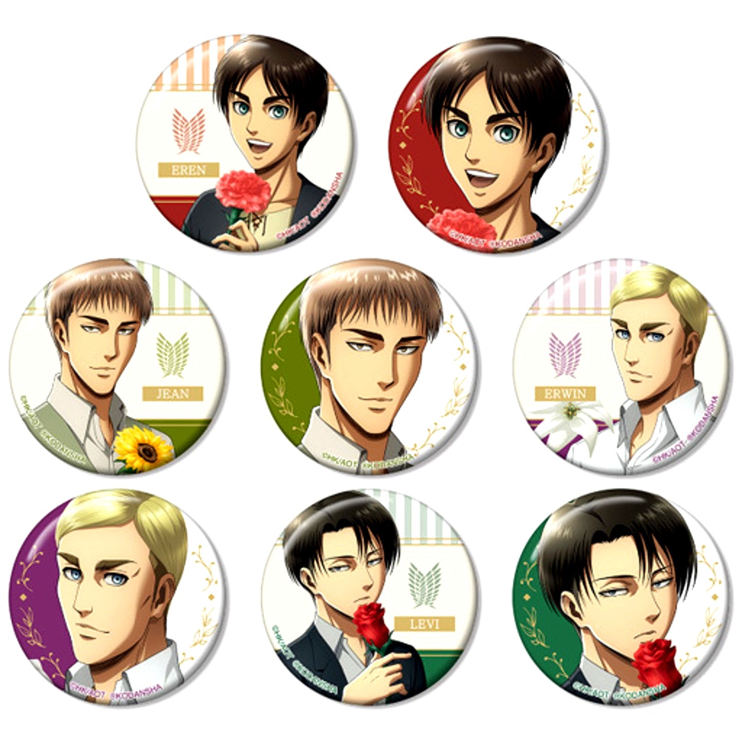 All 8 Types Set Attack on Titan Trading Newly Drawn Illustration Badge [USED]