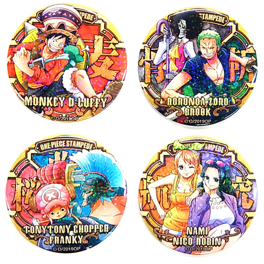 Set of 4 Group One Piece Movie STAMPEDE YAKARA Button Secret 1 Ver. Seven Net Ltd Vol.1 Movie Ticket Card Bonus [USED]