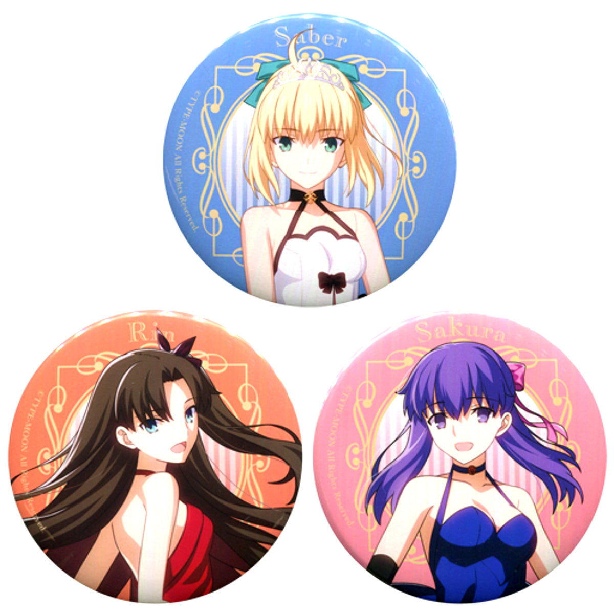 Set of 3 Saber Rin Tohsaka Sakura Matou Full Body Nakau x Fate/stay night 15th Celebration Project Big Button Zensho Net Store Limited [USED]