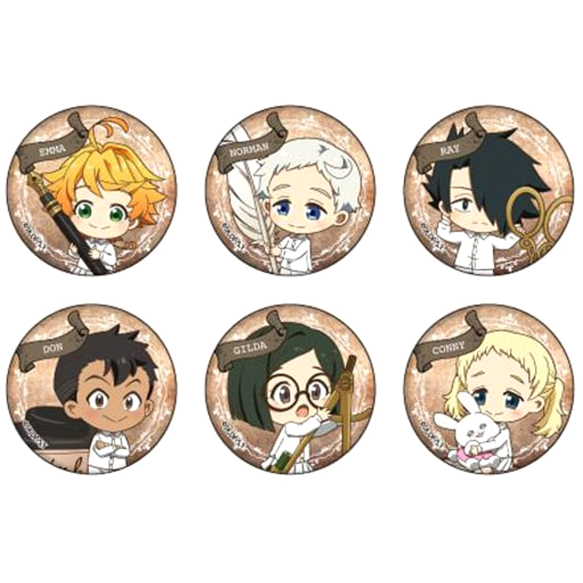 The Promised Neverland Emma & Others Photo Character Study Ver. 05 Blind Packaged Can Badge All 6 Types Set Buttons [USED]