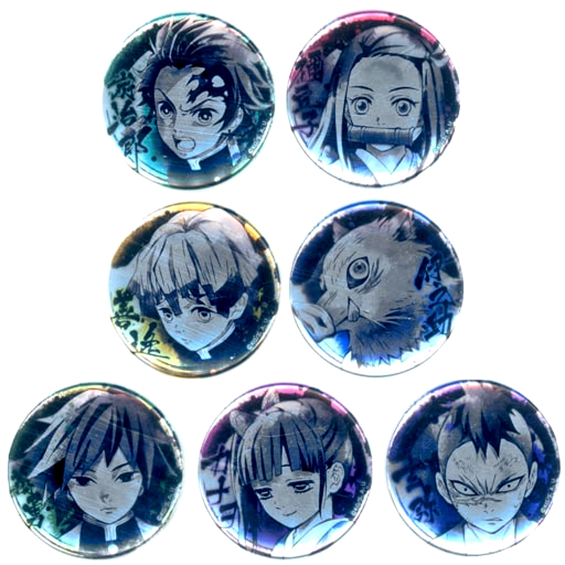 Set of 7 Demon Slayer Kimetsu no Yaiba Character Button Collection Ink Painting Style [USED]