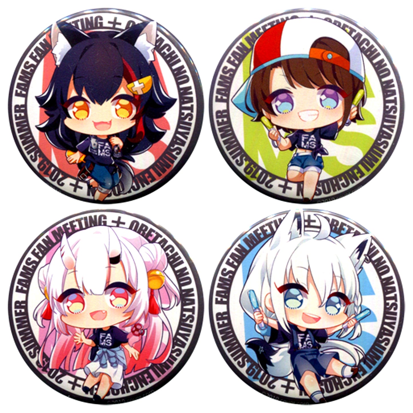 Set of 4 FAMS Hololive Event Outfit Ver. Button FAN MEETING Oretachi no Natsuyasumi Enchosen [USED]