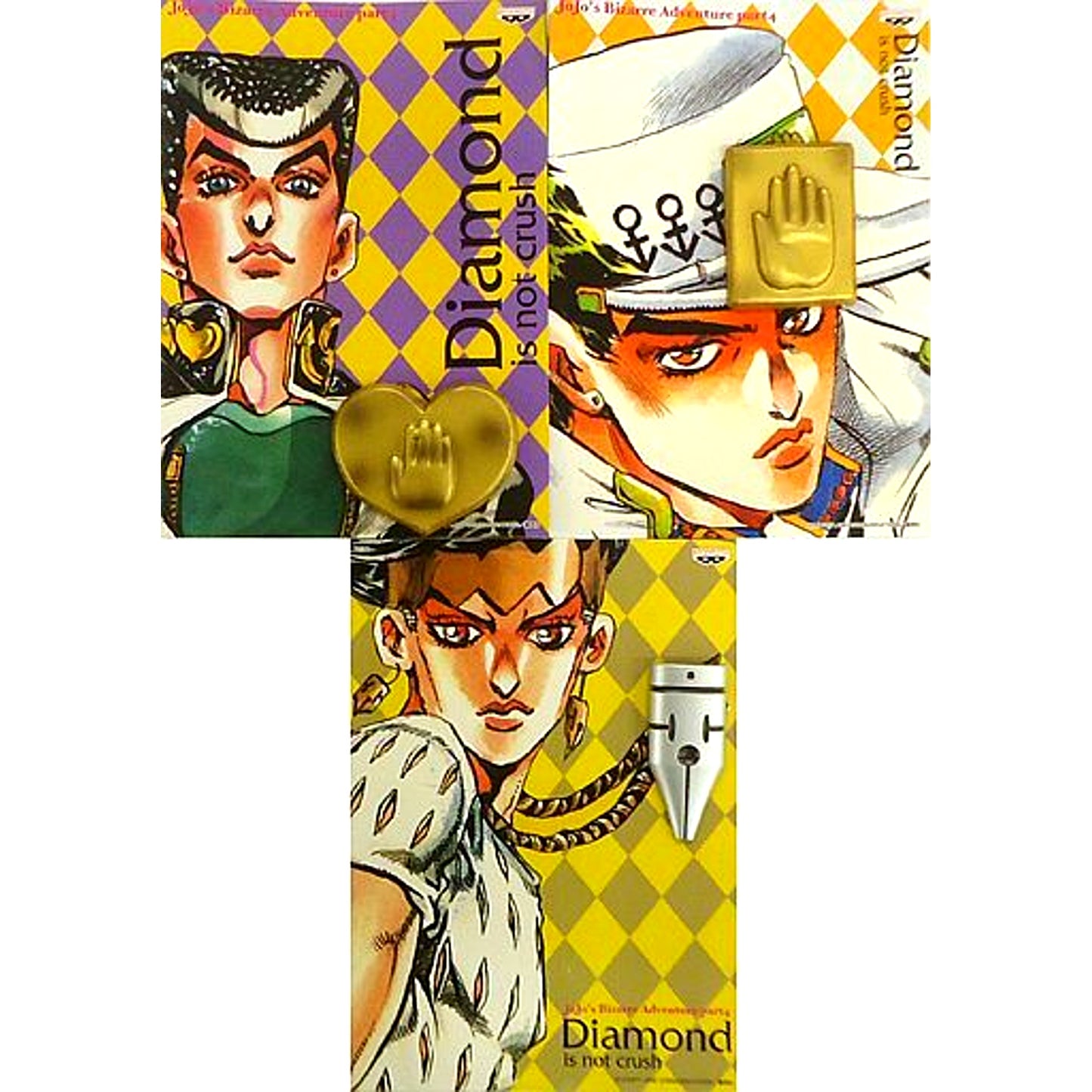 Set of 3 JoJo Badge Ichiban Kuji JoJo's Bizarre Adventure Part 4 Diamond is Unbreakable Prize F [USED]