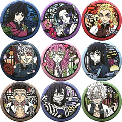 Demon Slayer: Kimetsu no Yaiba Shinobu Kocho & Others Cutout Series Japanese Paper Can Badge Vol.2 Jump Shop Limited All 9 Types Set Buttons [USED]