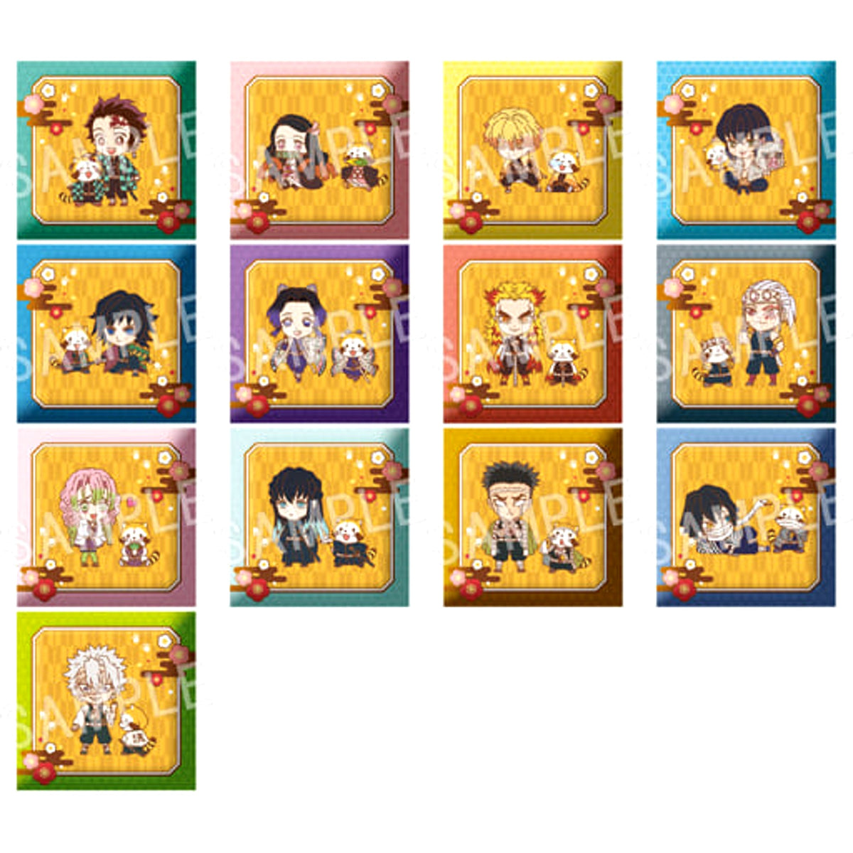 Demon Slayer: Kimetsu no Yaiba Kyojuro Rengoku & Others Trading Cushion Badge Rascal All 13 Types Set Buttons [USED]