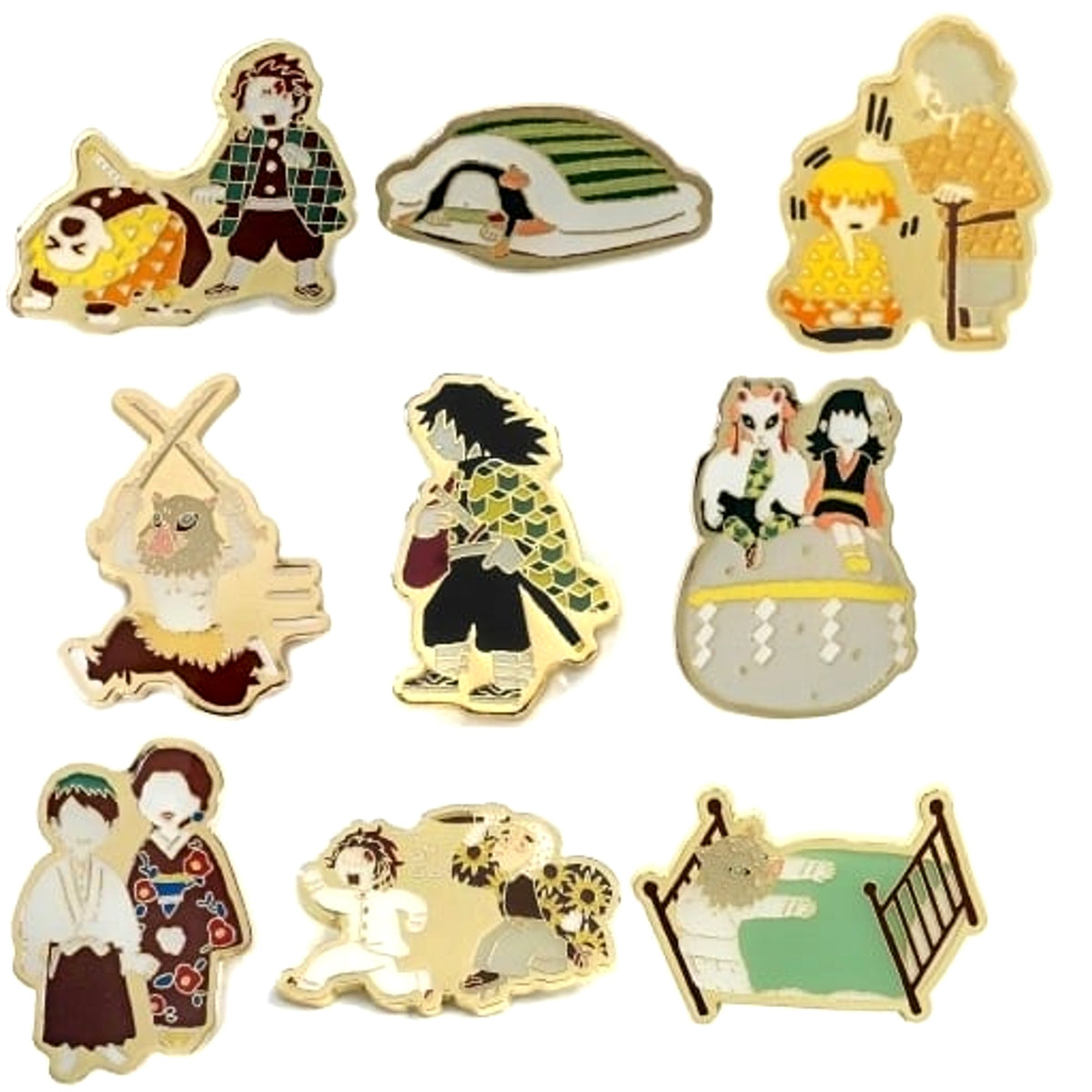 Demon Slayer: Kimetsu no Yaiba Nezuko Kamado & Others All 9 Types Set Pins Collection Yuru Palette 1st [USED]