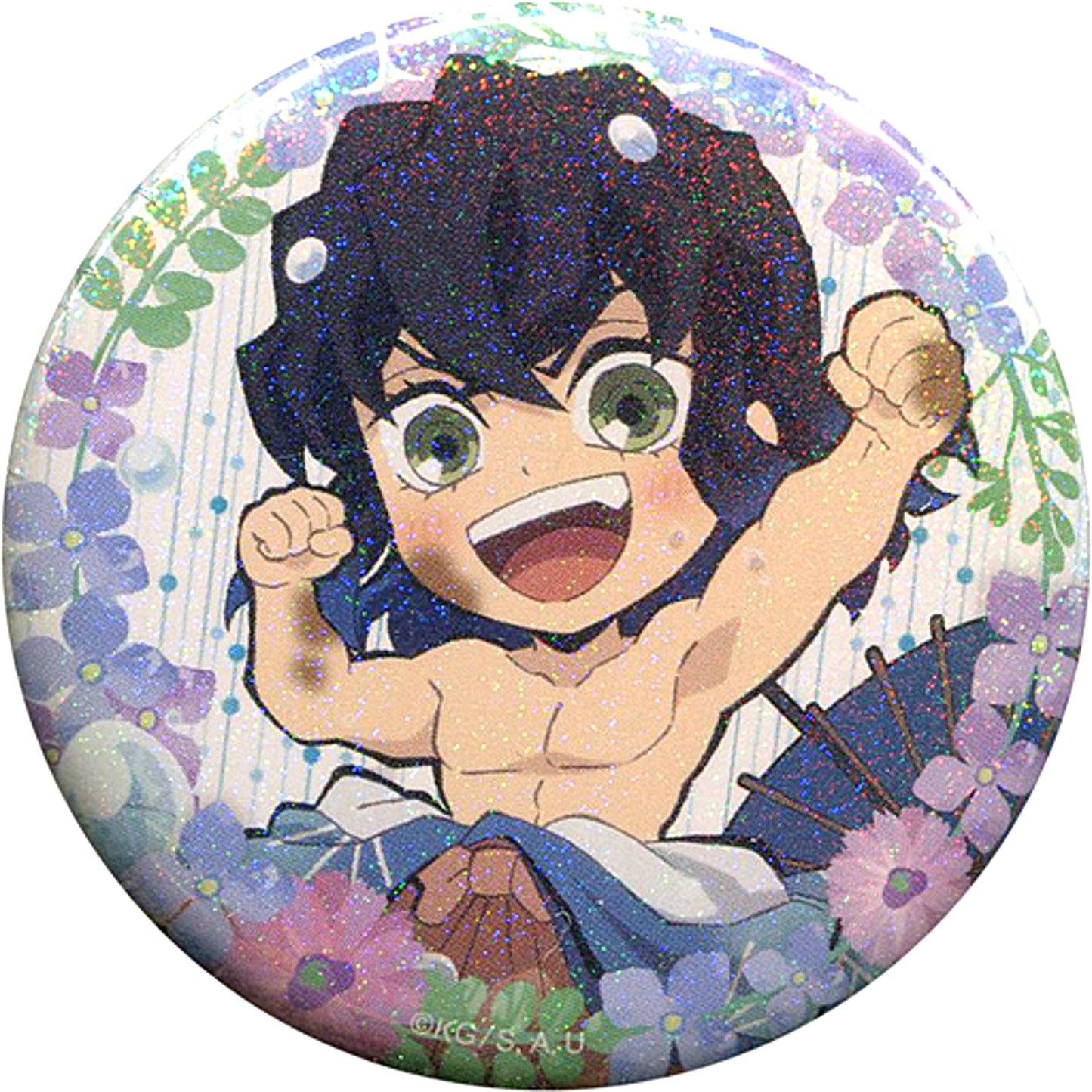 Inosuke Hashibira Holo Demon Slayer: Kimetsu no Yaiba Drawn Random 56mm Button Group B ufotable cafe Rainy Season Event [USED]