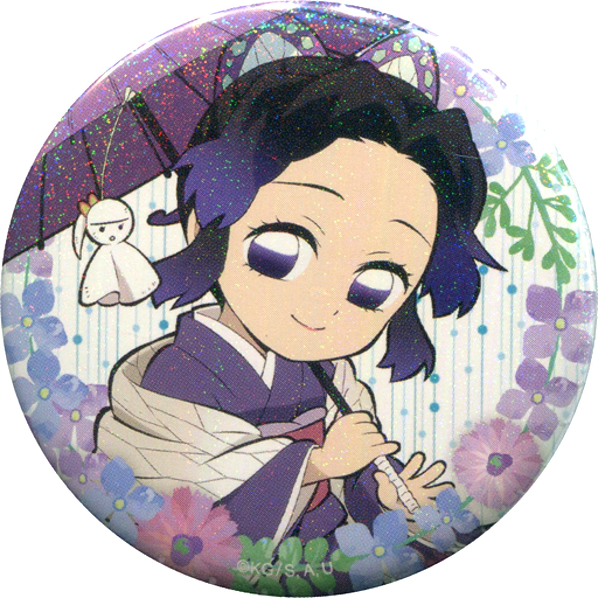 Shinobu Kocho Holo Demon Slayer: Kimetsu no Yaiba Drawn Random 56mm Button Group B ufotable cafe Rainy Season Event [USED]