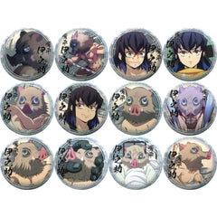 Demon Slayer: Kimetsu no Yaiba Inosuke Hashibira Lottery Badge Inosuke Hashibira Ver. 44mm Character Emaki Cafe in Ufotable Cafe 5th Period Limited All 12 Types Set Buttons [USED]