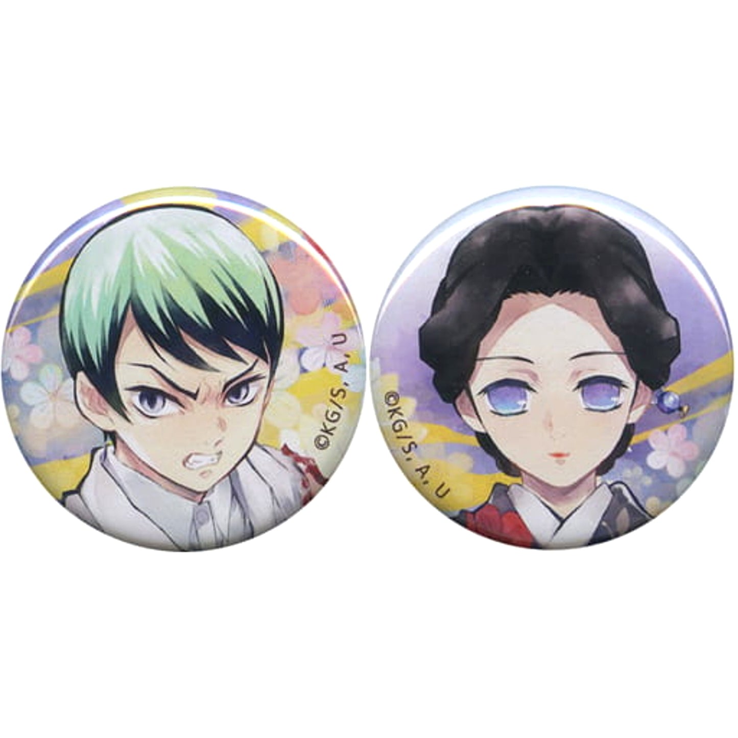Demon Slayer: Kimetsu no Yaiba Tamayo Yushirou Set of 2 Research Before Dawn Newly Drawn Button Character Emaki Cafe in Ufotable Cafe Limited [USED]