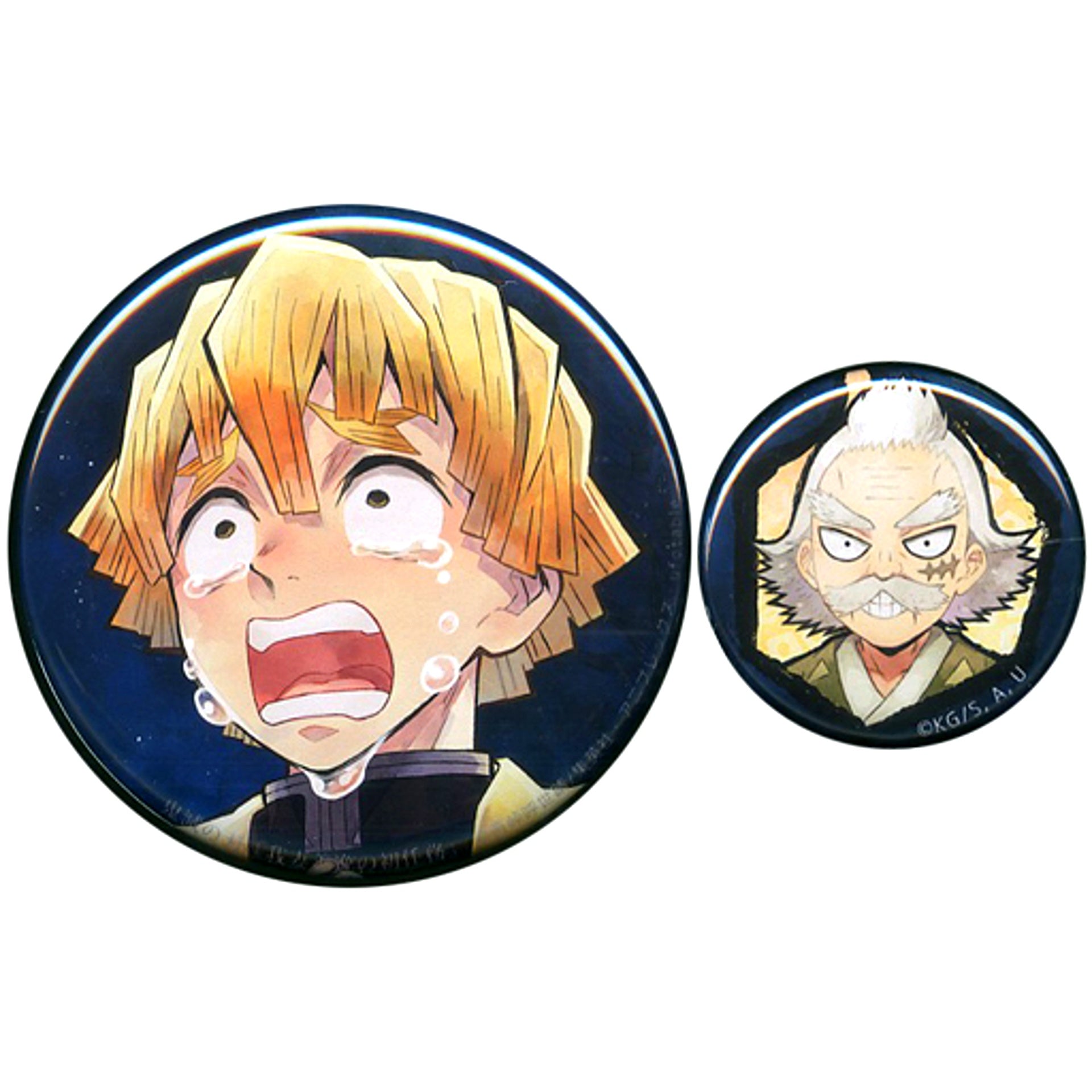 Set of 2 Zenitsu Agatsuma & Jigoro Kuwajima Zenitsu Agatsuma's First Mission Demon Slayer Kimetsu no Yaiba Character Emaki Cafe in ufotable Cafe Drawn Button [USED]