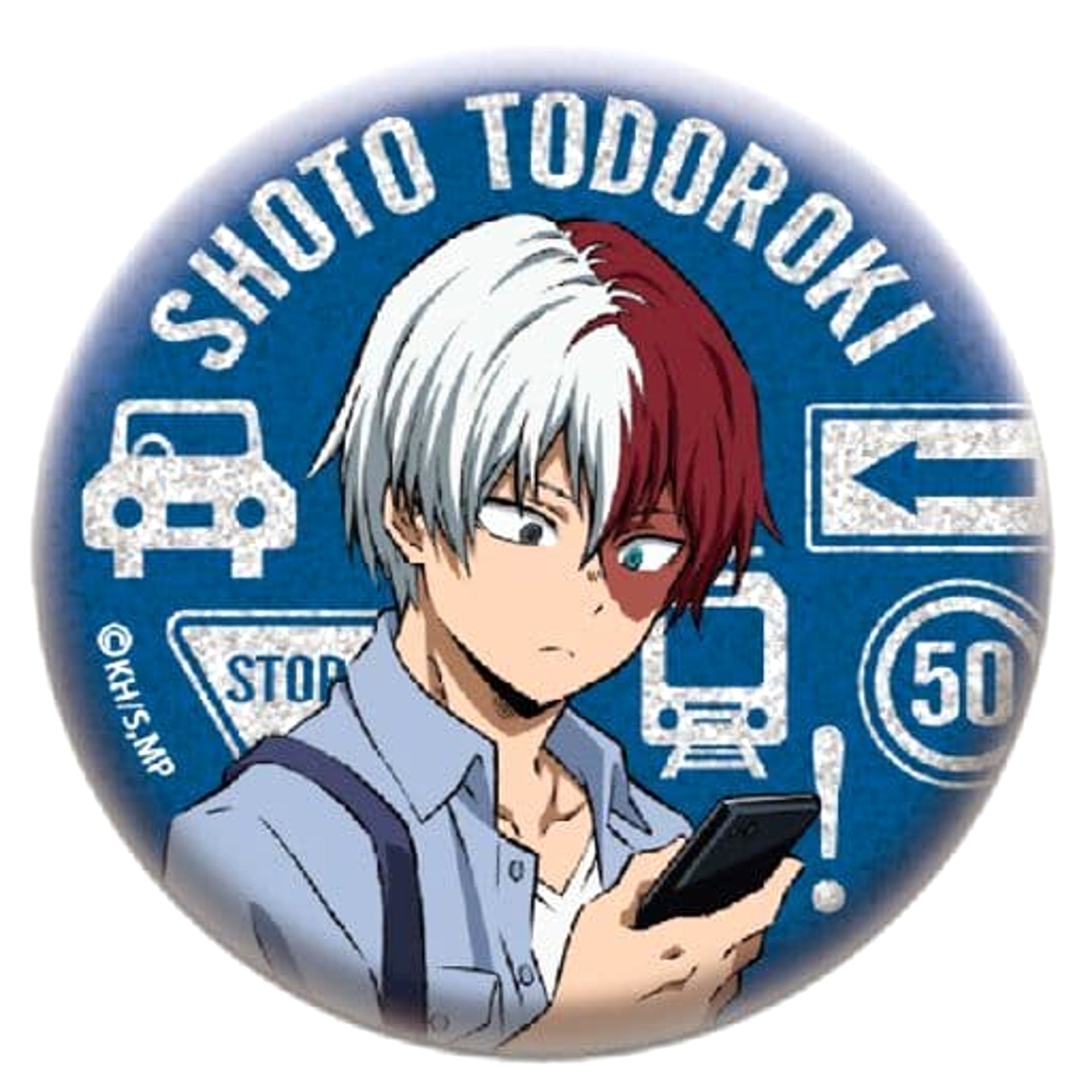Shoto Todoroki Looking at Smartphone Glitter My Hero Academia Button Collection Showa Note 2020 [USED]