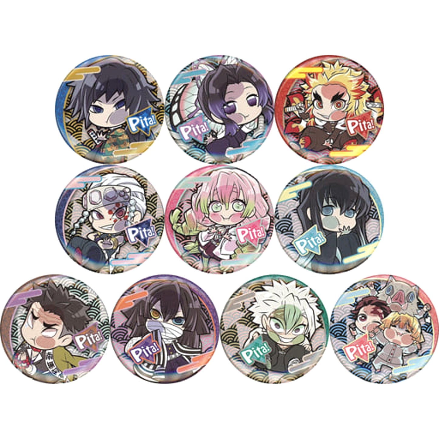 Demon Slayer: Kimetsu no Yaiba Shinobu Kocho & Others Pita! Deformed Can Badge Vol.3 All 10 Types Set Buttons [USED]