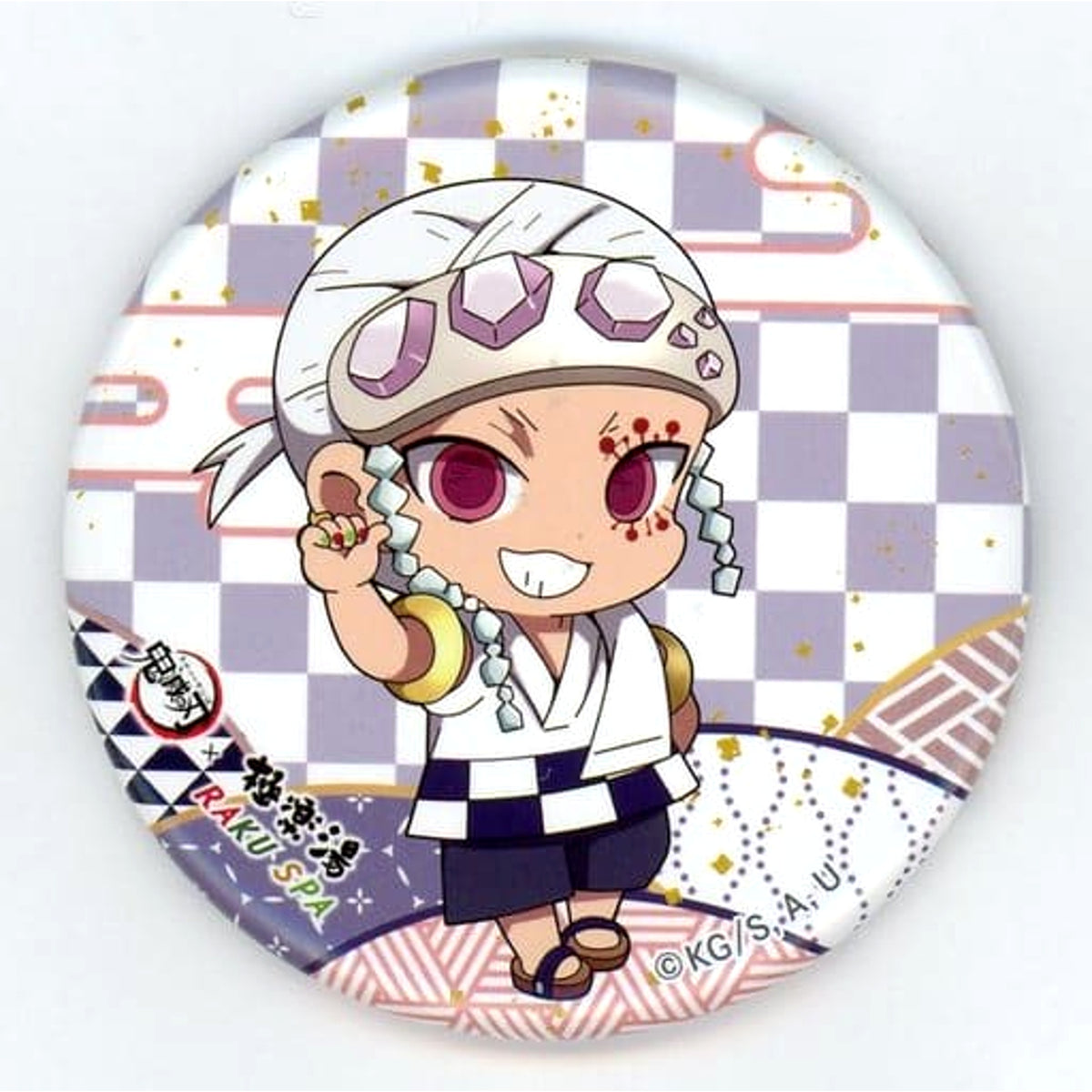 Demon Slayer: Kimetsu no Yaiba Tengen Uzui Can Badge Gokurakuyu Raku Spa Kyusoku Seyo! Tanjirotachi no Gokuraku na Kyujitsu Limited Buttons [USED]