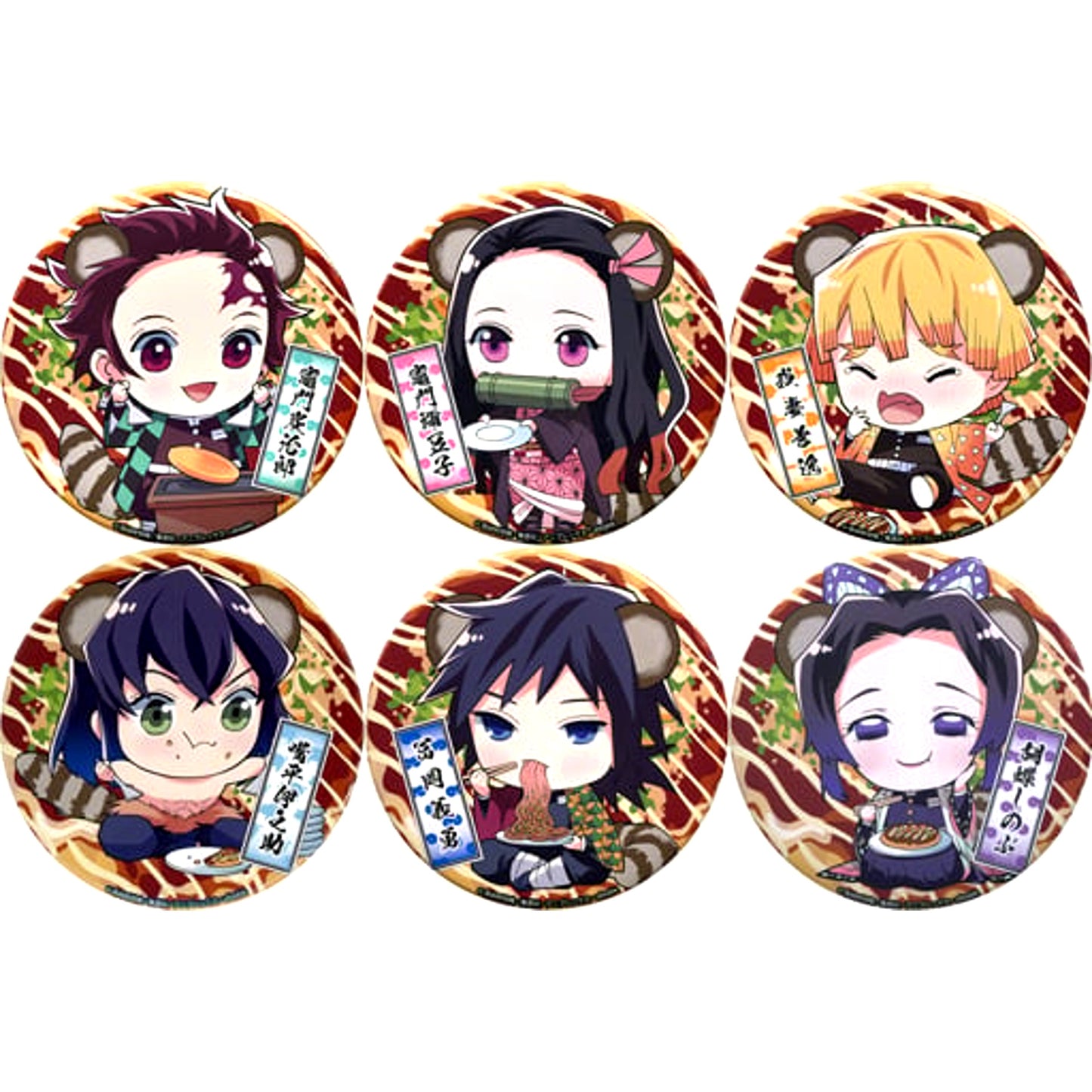 Set of 6 Dohtonbori x Demon Slayer Trading BIG Button [USED]
