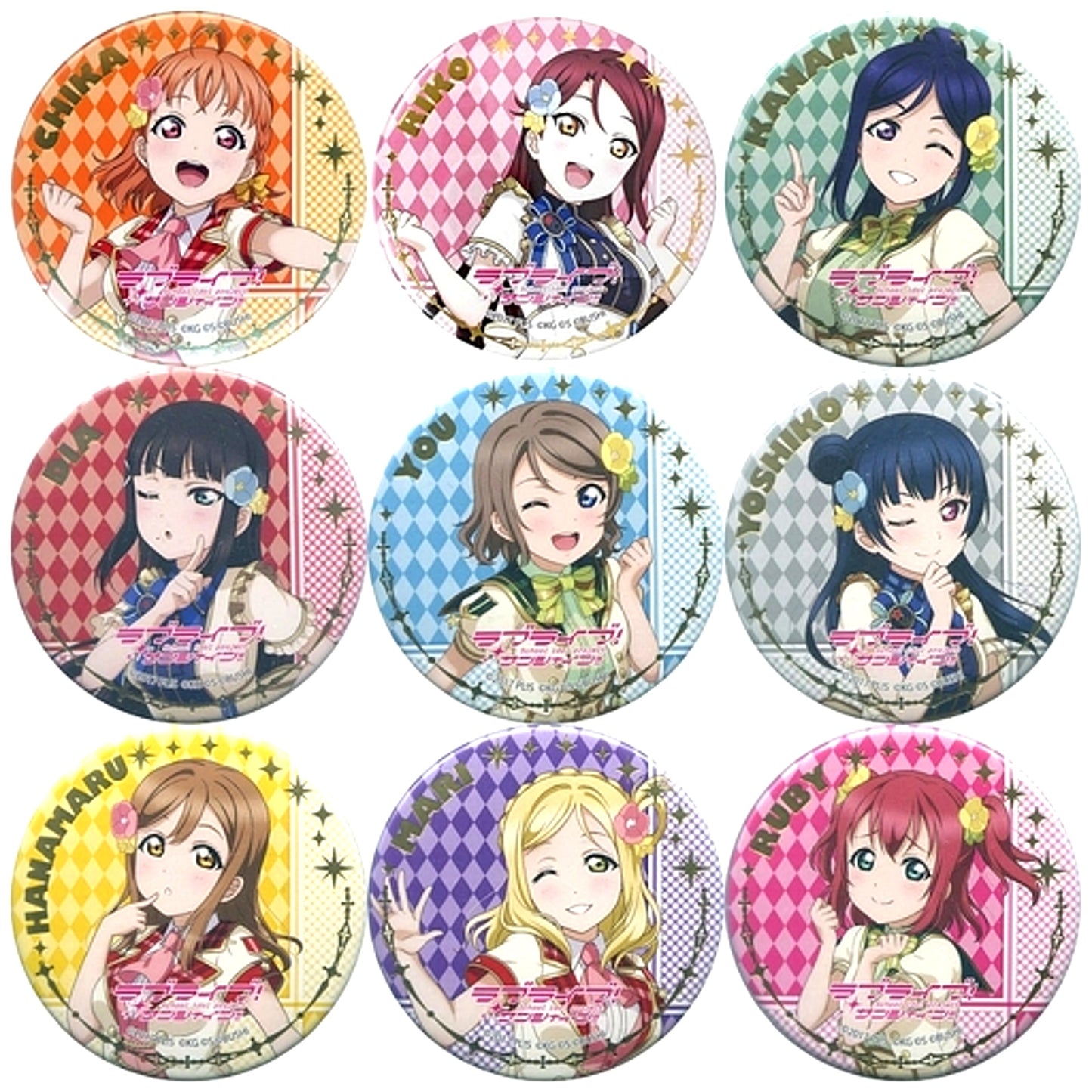 Set of 9 Love Live! Series SIFAS Foil Stamping Button Aqours [USED]