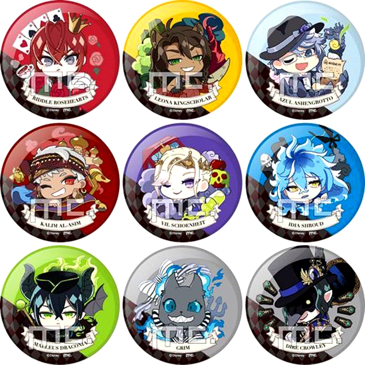 Set of 9 Disney Twisted Wonderland Charatto Bouquet Button Collection [USED]