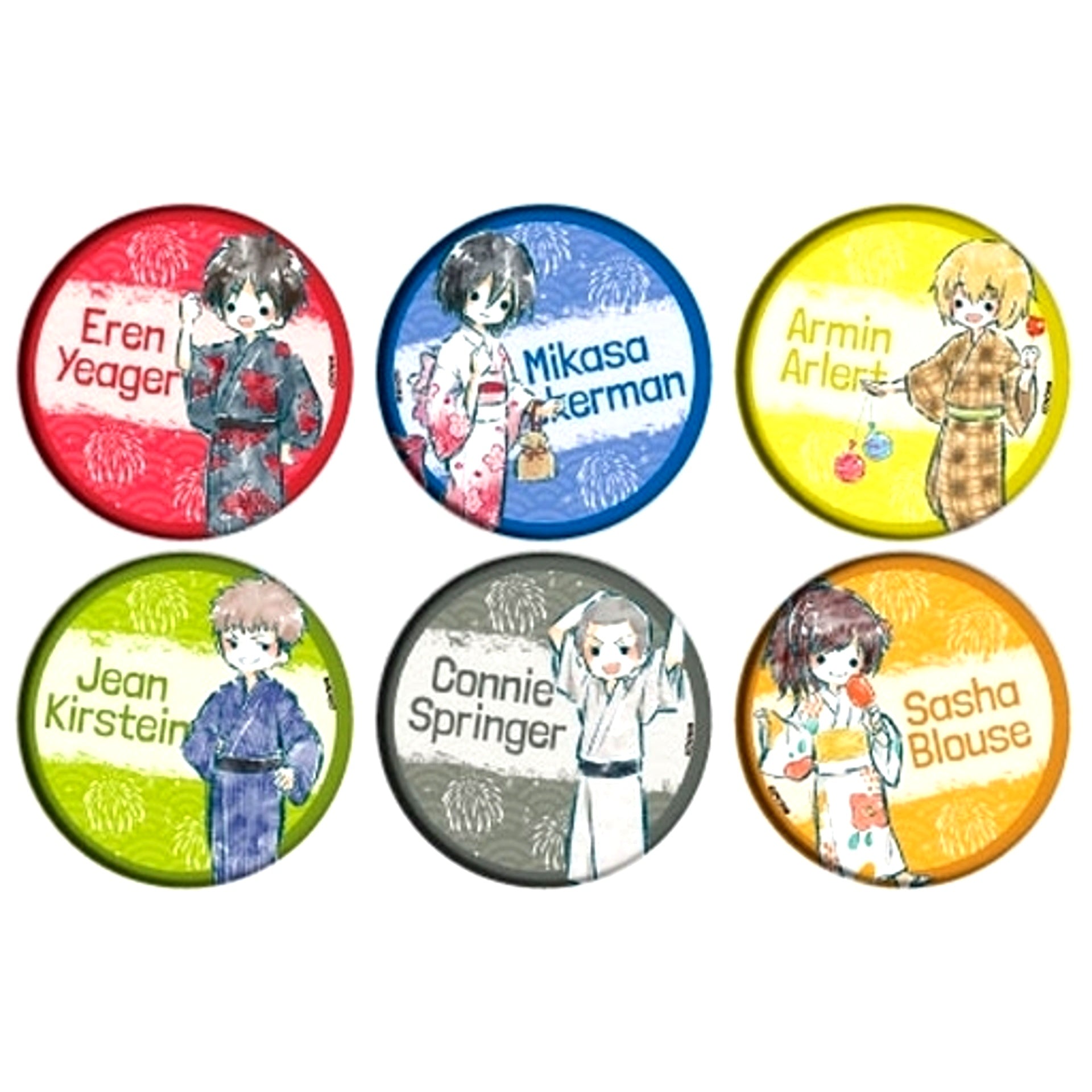 All 6 Types Set Attack on Titan Badge 06. Yukata Ver. GraffArt Design [USED]