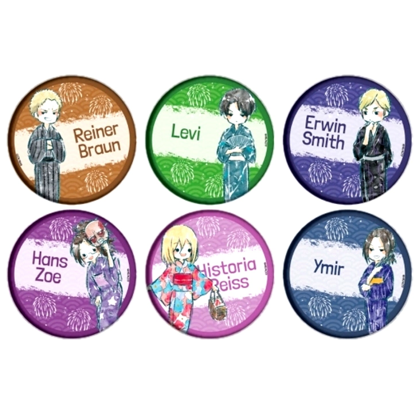 All 6 Types Set Attack on Titan Badge 07. Yukata Ver. GraffArt Design [USED]