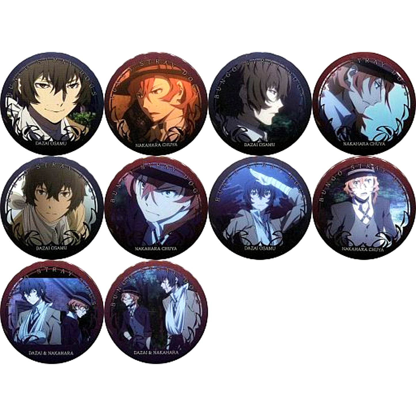 Set of 10 Osamu Dazai & Chuya Nakahara Character Button Collection Bungo Stray Dogs [USED]