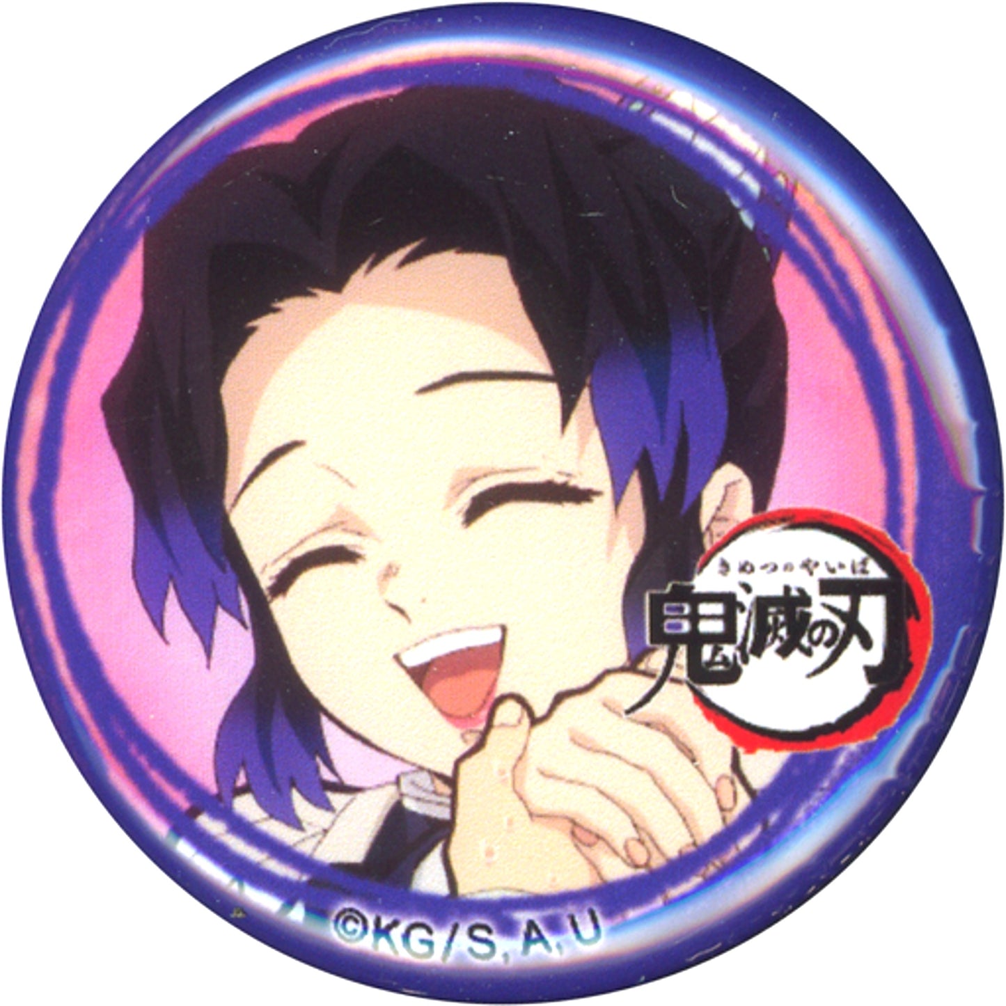 Shinobu Kocho Smiling Pink Background Demon Slayer Yuru Face Button Shinobu Kocho Kanao Tsuyuri Aoi Kanzaki Ver. Character Emaki Cafe in ufotable Cafe Phase 6 [USED]
