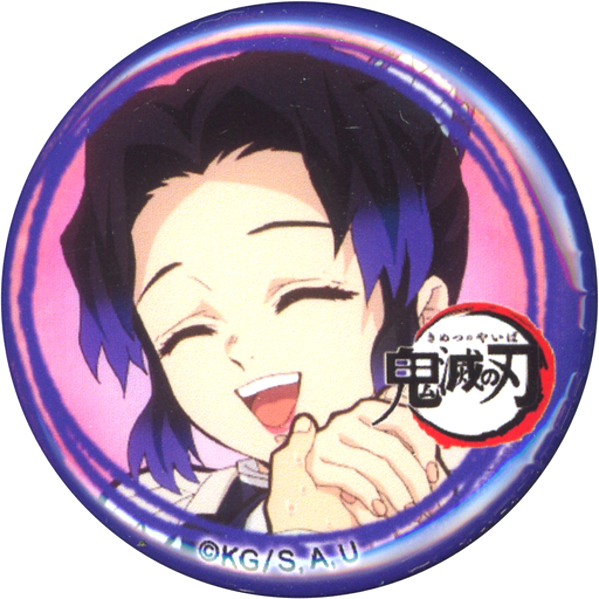 Shinobu Kocho Smiling Pink Background Demon Slayer Yuru Face Button Shinobu Kocho Kanao Tsuyuri Aoi Kanzaki Ver. Character Emaki Cafe in ufotable Cafe Phase 6 [USED]