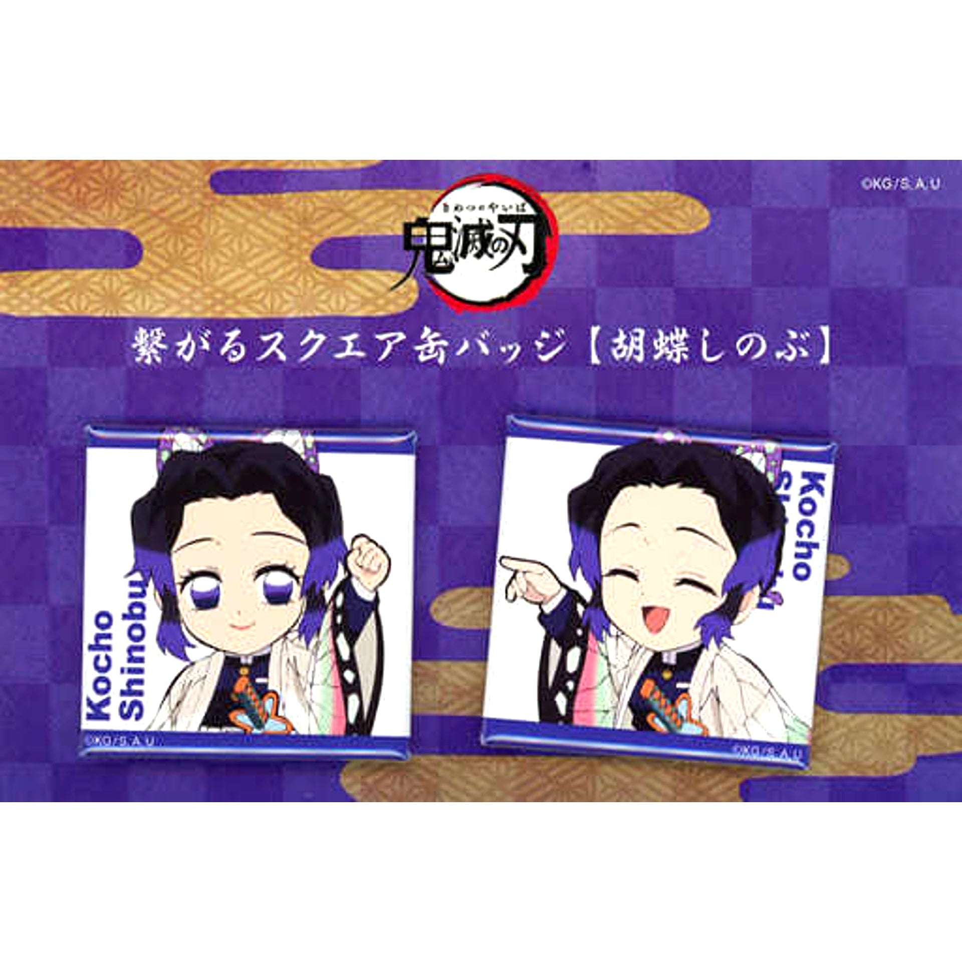 Set of 2 Shinobu Kocho Demon Slayer: Kimetsu no Yaiba Connectable Square Button Vol.6 Character Emaki Cafe in ufotable Cafe [USED]