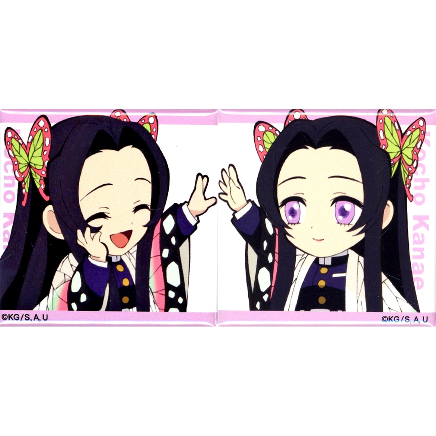 Set of 2 Kanae Kocho Demon Slayer: Kimetsu no Yaiba Connecting Square Button 6th Term Character Emaki Cafe in ufotable Cafe [USED]