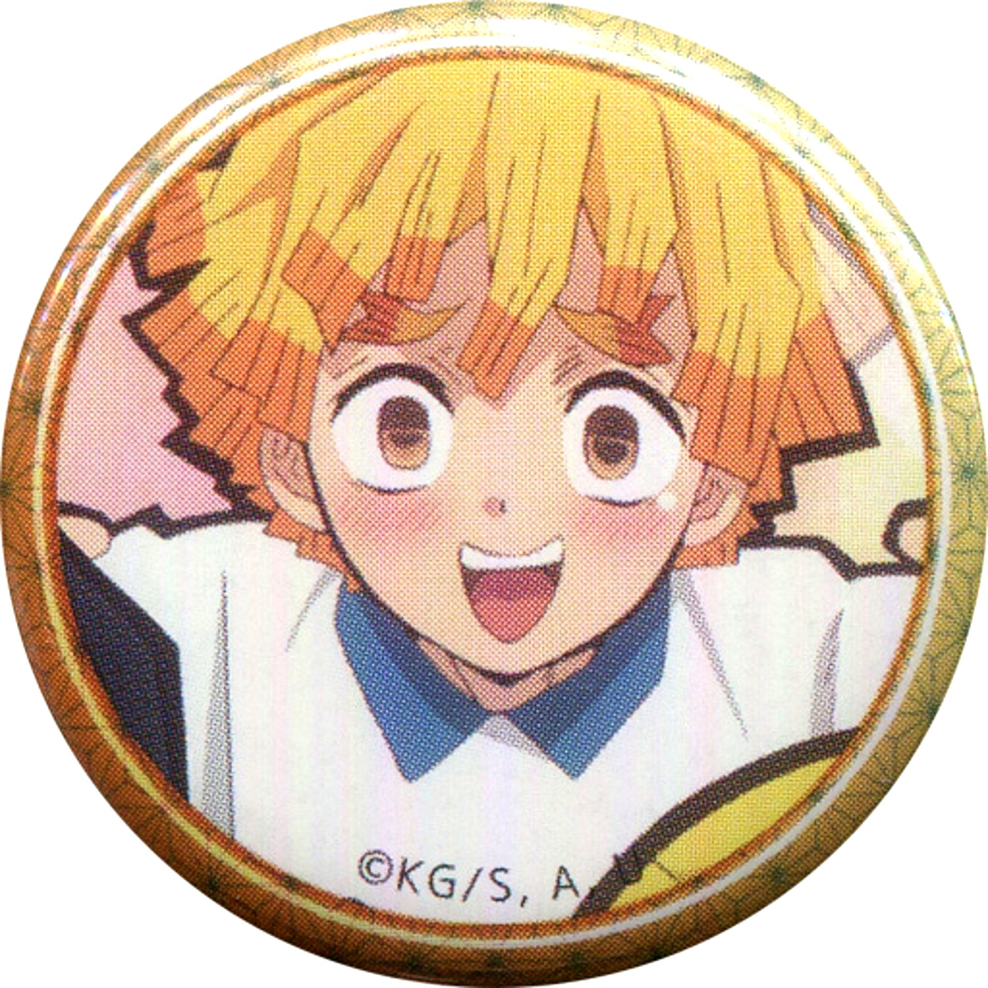 Zenitsu Agatsuma Smile Demon Slayer: Kimetsu no Yaiba Kimetsu Gakuen Monogatari Kimetsu no Utage Kimetsu Gakuen Cafe Lottery 32mm Button [USED]