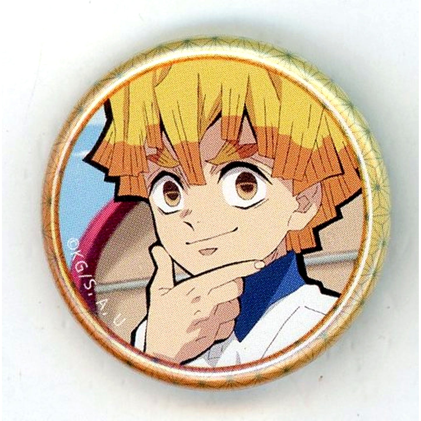 Zenitsu Agatsuma Hand on Chin Demon Slayer: Kimetsu no Yaiba Kimetsu Gakuen Monogatari Kimetsu no Utage Kimetsu Gakuen Cafe Lottery 32mm Button [USED]