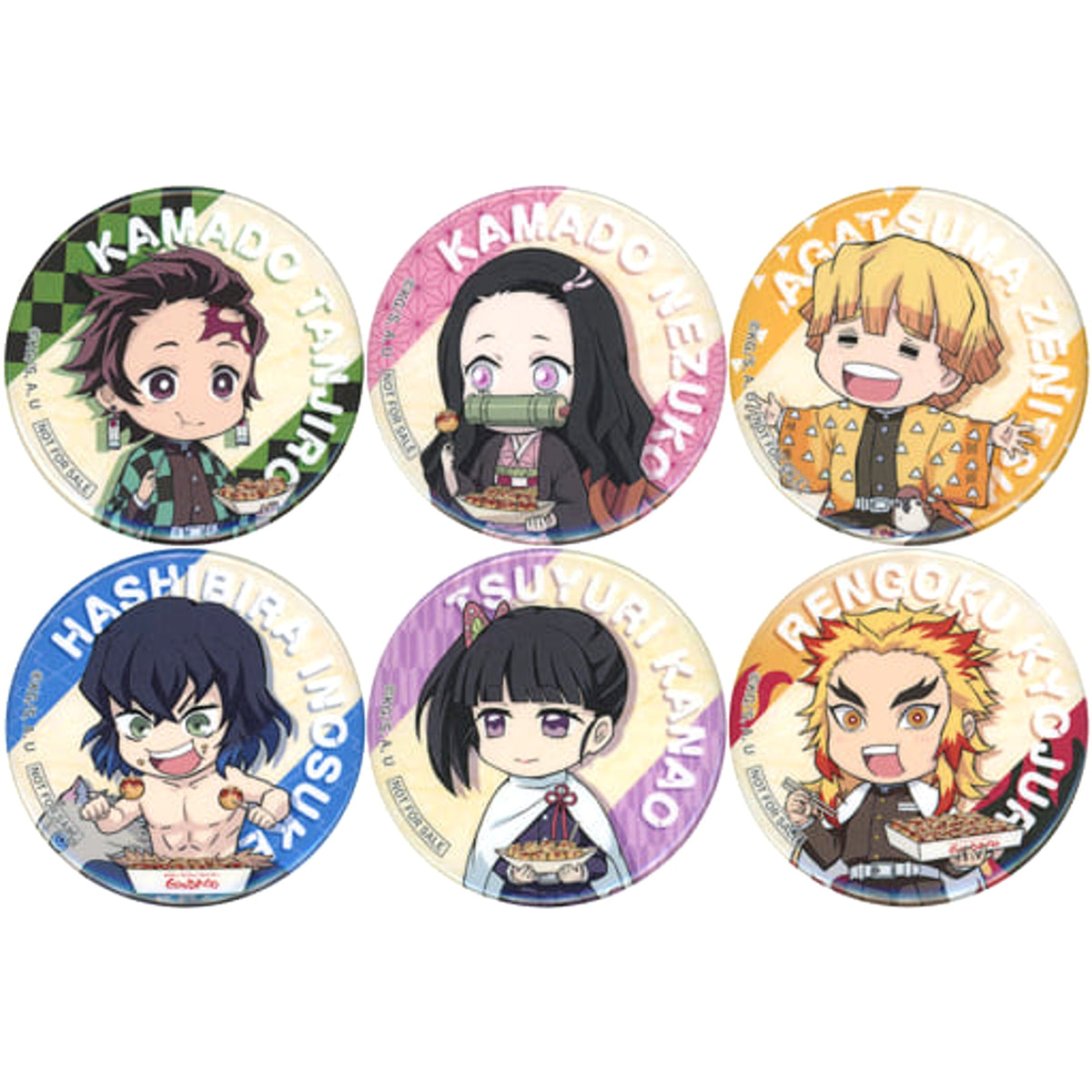 Tsukiji Gindako X Demon Slayer: Kimetsu no Yaiba Tanjiro Kamado & Others Limited Design Can Badge 5 fune Course Prize 6 Types Set Buttons [USED]