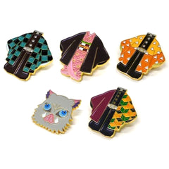 Demon Slayer: Kimetsu no Yaiba Tanjiro Kamado & Others Diecast Pin Badges All 5 Types Set Buttons [USED]