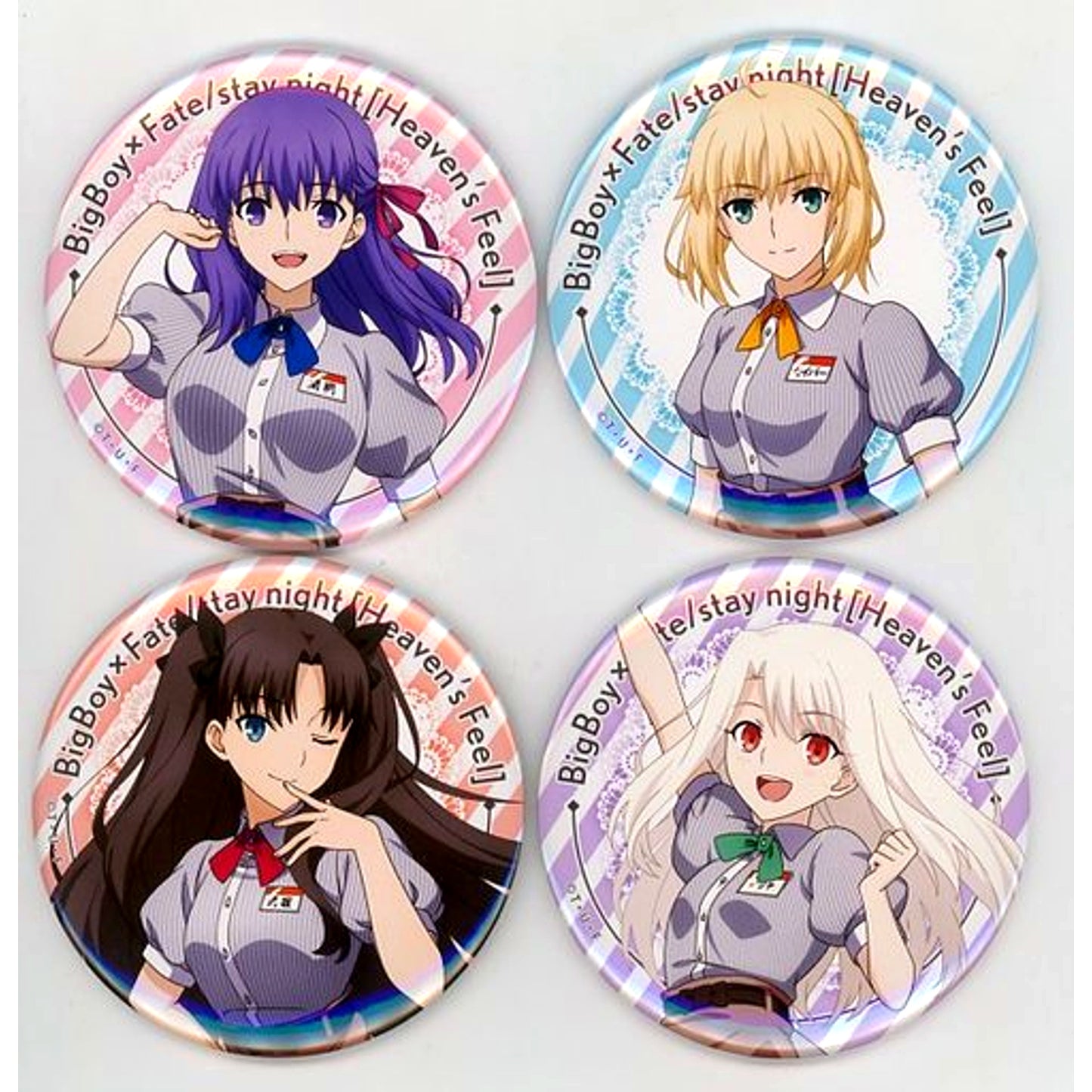 Set of 4 Sakura and Saber and Rin and Illya Fate/stay night Heaven's Feel Big Button Big Boy Zensho Net Store Limited [USED]